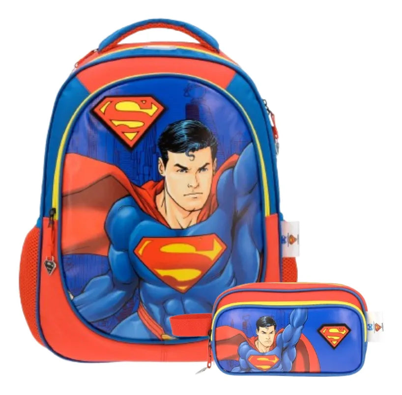 Set Escolar Mochila y Lapicera Superman Con Capa
