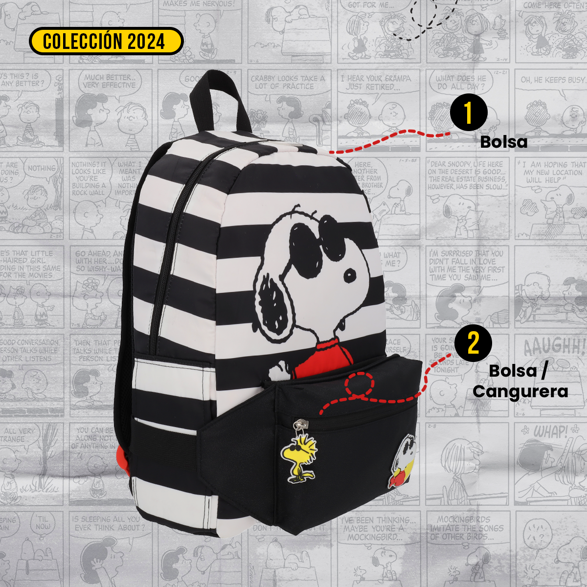 Mochila con cangurera Peanuts Snoopy Black and White