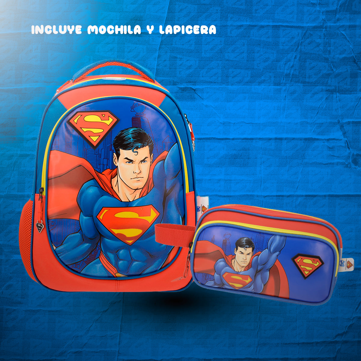 Set Escolar Mochila y Lapicera Superman Con Capa