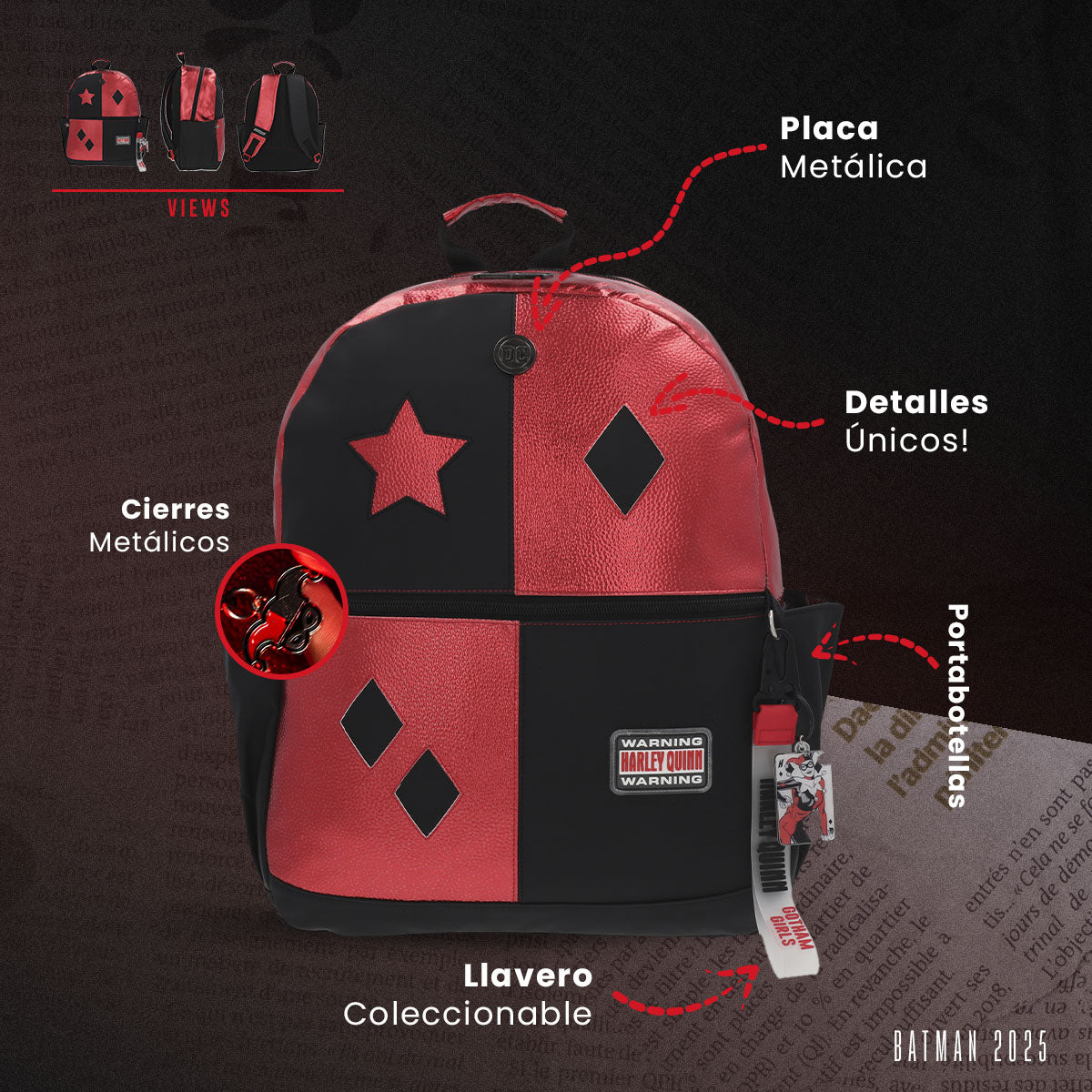 Mochila Harley Quinn Rojo y Negro
