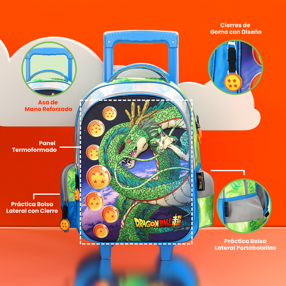 Mochila Con Carrito Escolar Dragon Ball Shenlong