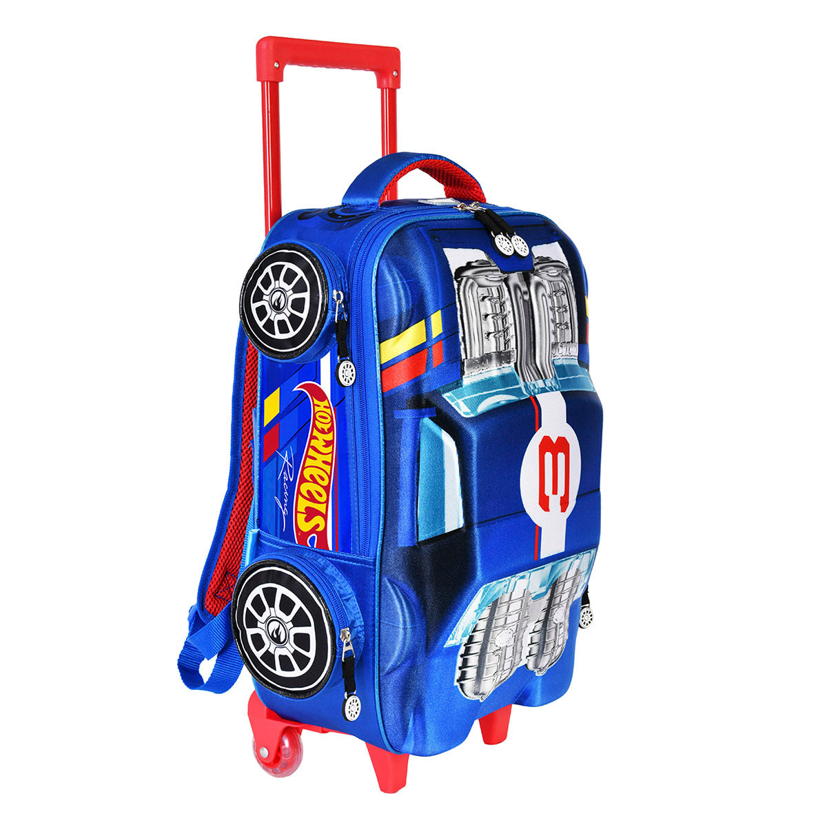 Mochilas Hot wheels azul con forma de carrito con ruedas