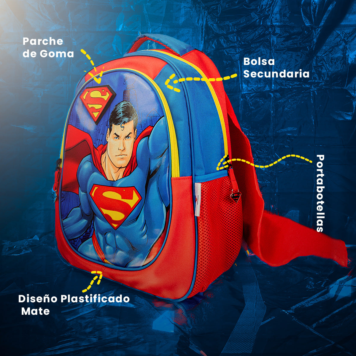 Set Escolar Mochila y Lapicera Superman Con Capa