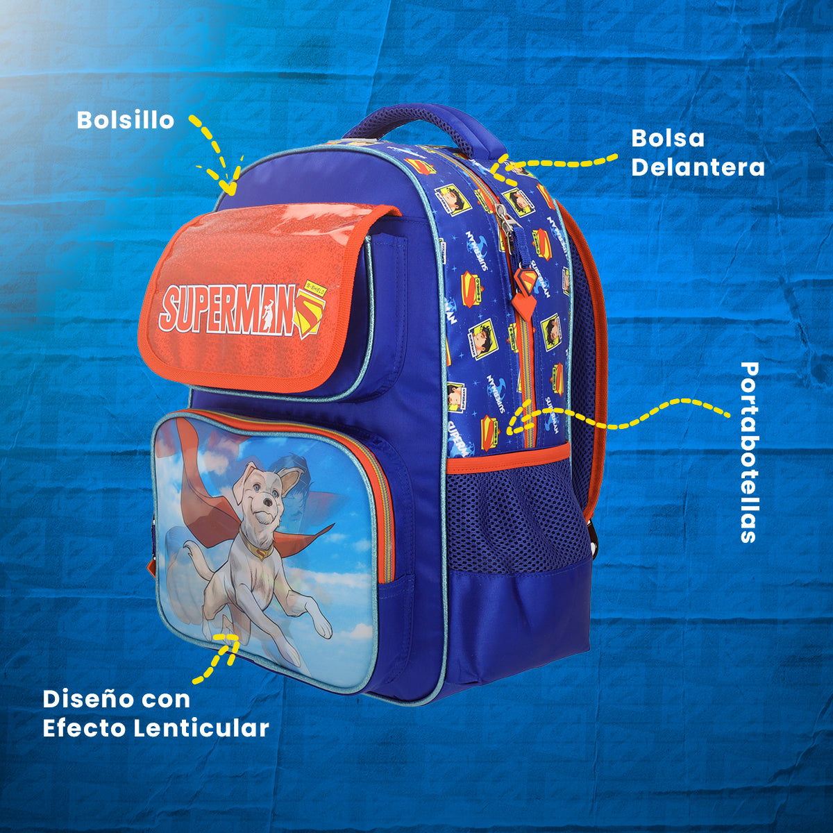 Mochila Escolar Primaria Superman Krypto Lenticular