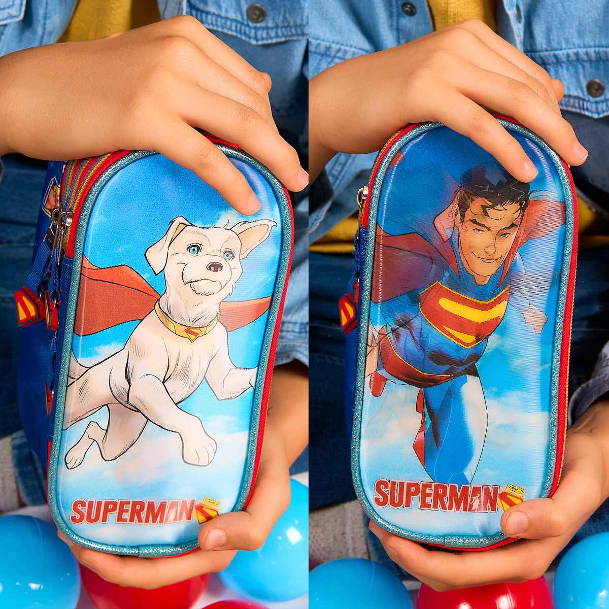 Estuchera Escolar Superman Krypto Lenticular